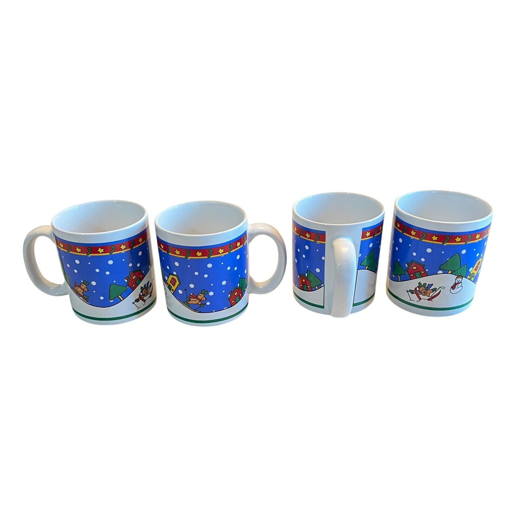 Winter Christmas Holiday Mugs 1994 May Dept Store Lot of 4 Seasonal Cups Boxed